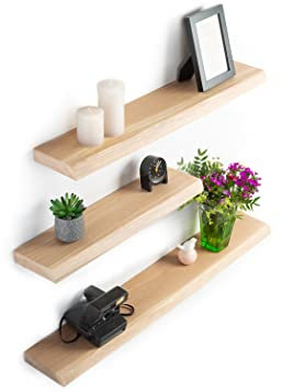 Rikmani Wandregal Holz Eiche massiv Natur - Handgefertigtes Regal mit Baumkante Bücherregal Holzregal Wandboard Leo (Natur) 60 cm x 15 cm x 4 cm