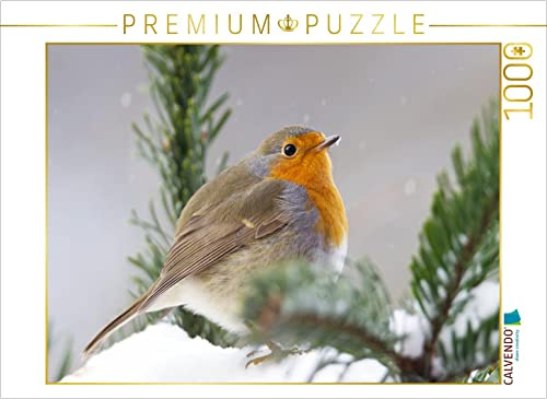 CALVENDO Puzzle Aufgeplustertes Rotkehlchen | 1000 Teile Lege-Größe 64 x 48 cm Foto-Puzzle für glückliche Stunden