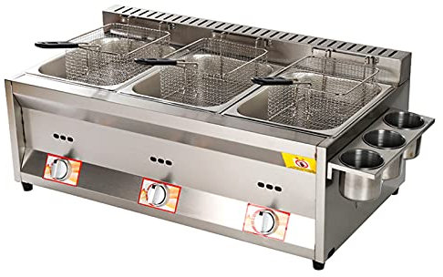 Deep Fryer Friggitrice a Gas da 22 Litri, da banco in Acciaio Inossidabile Leggero Commerciale, accensione Elettronica a impulsi Antiscivolo, Risparmio energetico, Facile da Pulire