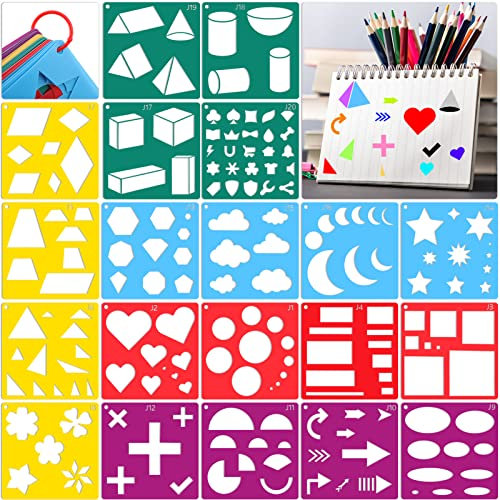 Qpout 20pcs Geometrische Schablonen für Kinder, Schablonen Geometrische Formen, Schablonen für Kinder Zum Malen, Kreis Dreieck Quadratische Liebe Herz Malerei Schablone, Kinder Zeichnung Werkzeuge