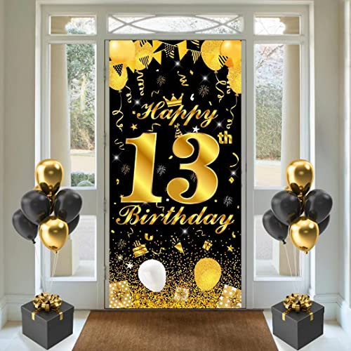 13. Geburtstag Deko, Geburtstagsbanner 13, Deko 13 Geburtstag Jungen und Mädchen, Schwarzes Gold Geburtstag Banner 13, 13 Schild Hintergrund zum Geburtstagsfeier Dekoration (Schwarzgold 13.)