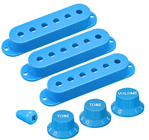 sourcing map Tonabnehmer-Abdeckung aus Kunststoff, Einzelspulenabdeckung, Schalterspitze, 1 Lautstärke und 2 Tonknöpfe, hellblau für Gitarre