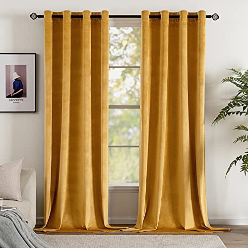 EMEMA 2 Stück Verdunklungsvorhang Samtvorhänge Blickdicht Vorhang mit Ösen Thermogardine Ösenvorhang Verdunkelungsgardinen für Schlafzimmer Wohnzimmer, 140 x 280 cm(B x H) Orange