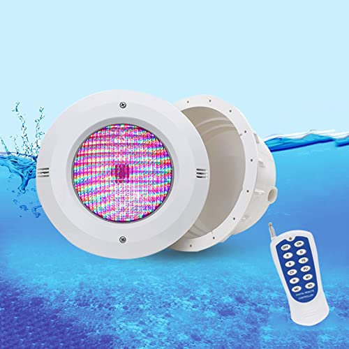 LSSHQ Focos para Piscinas PAR56 Caja de Empotrar, Toma de Foco de Piscina, Marco de Montaje, Nicho, Caja Impermeable de Piscina con Cable de 3 M (Color : RGB+Control Remoto, Energía : 12W)