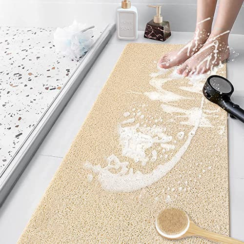 Duschmatte rutschfest, Weich Komfort Sicherheits Badewannenmatte mit Ablauflöchern, PVC-Luffa Massage Duschmatten für Nassbereiche, Schnell trocknend (Beige, 40 x 80 cm)