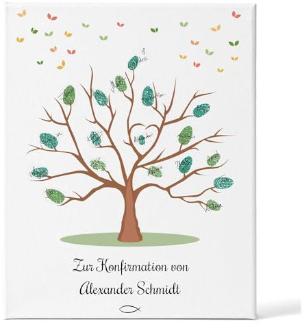 GRAVURZEILE Personalisierte Leinwand zur Konfirmation als Gästebuch - Fingerabdruck der Gäste - Größe 30 x 40 - Platz für 70 Fingerabdrücke - Tolle Geschenkidee für Mädchen & Jungen