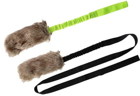 Dingo Set Hundespielzeug Kunstfell Pelz Grün Griff Bungee, Langen Schwarz Griff Bungee Mop Beisswurst Quietscher Hundetraining, Agility Spiel mit Hund Z30021