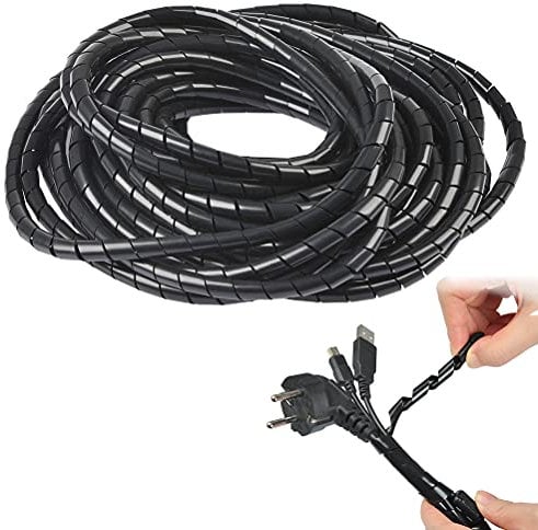 12m Spirale Avvolgicavo, PE Tubo per Cavi Estensibile Raccoglicavi Spiralato universale Diametro 8mm per organizzazione cavi per TV/Computer/Audio Cavi Protezione, (Nero)