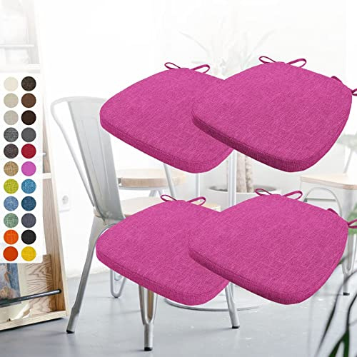 Aselbia 4er Set Stuhlkissen 40x38x5cm mit Bändern,Waschbare Sitzkissen rutschfest,Stuhlauflage Stuhlpolster Sitzkissen,Abnembar Bezug Mit Reißverschluss,Ideal für Zuhause Büro Küche Esszimmer,Rosarot