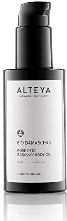 Alteya Organics Bio Damascena Rose Otto Radiance Body Oil - Certified Organic Body Moisturizer With Rose and Camellia Oil - 3.4Fl Oz/100mL