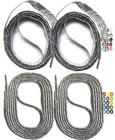 SNORS 2 PAAR flache Schnürsenkel SILBER 150cm 6mm - edel glänzend, Glitzer, metallic, Schuhband für Sportschuhe Sneaker Halbschuhe - Flachsenkel Ersatz