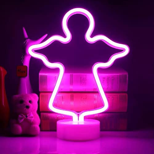 GIGIIS Neonlichtfigur Angel LED Leuchtreklame Rosa Leuchtschilder Neonlicht USB/Batteriebetriebenes Neon Light Dekor für Weihnachten, Geburtstagsgeschenk Zimmer Room Party Dekor
