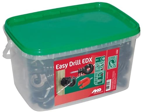 AKO fencing Ringisolator Easy Drill EDX (90 Stück in Eimer, mit durchgehender Stütze ⌀ 6 mm, Einschrauber, leichtes Eindrehen in Holzzäune, EDX Holzgewinde, Zubehör Tierzäune, Tierzubehör) 443279-903E