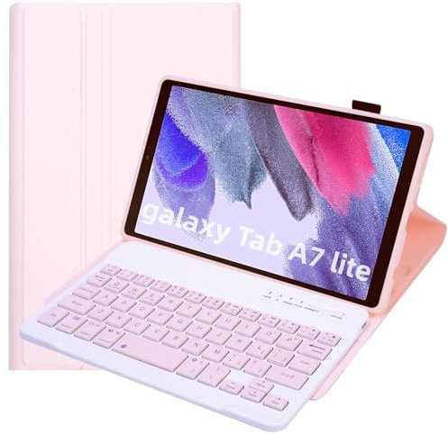 Lrufodya Custodia per tastiera per Samsung Galaxy Tab A7 Lite 8,7 2021, tastiera wireless rimovibile con cover sottile per modello SM-T220 T225 T227 (rosa)