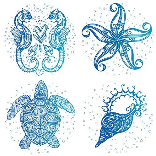 GORGECRAFT FenStraufkleber Mit Meerestieren Statisch Meeresschildkröte Muschel Seepferdchen SeeStrn Glas-Schiebetür-Aufkleber Wasserdicht Ozean Schlafzimmer Badezimmer Zur Verhinderung von Vögeln