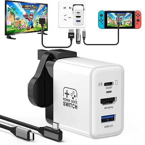 RREAKA Switch Dock for Nintendo Switch OLED, 3 in 1 Switch TV Adapter with 4K 60Hz HDMI, USB 2.0 Port, Type C 30W Charger, Portable Switch Docking Station Travel, for Samsung Dex S24, MacBook
