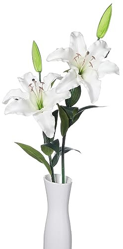 huaao 2 pezzi Fiori Artificiali Gigli Bianco in Lattice, 76cm Gambo Lungo, Giglio Artificiali Bouquet Decorazione per Matrimoni, Feste, Nozze, Uffici,