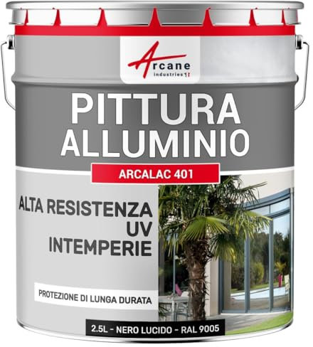 ARCANE INDUSTRIES Peinture Aluminium pour fenêtre, Veranda et Portail - 2.5 L Noir Brillant - RAL 9005