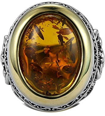 ANAZOZ Herrenring Silber 925 Echt, Männer Ringe Goth Schmuck Skorpionring mit Bernstein größe 58