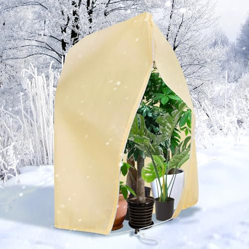 Pflanzenschutz Winter,Winterschutz für Kübelpflanzen,180*120cm Winterschutz für Pflanzen mit Kordelzug,80 g/m² Wiederverwendbar Frostschutz Pflanzen,Pflanzen Winterschutz für Palmen,Olivenbaum