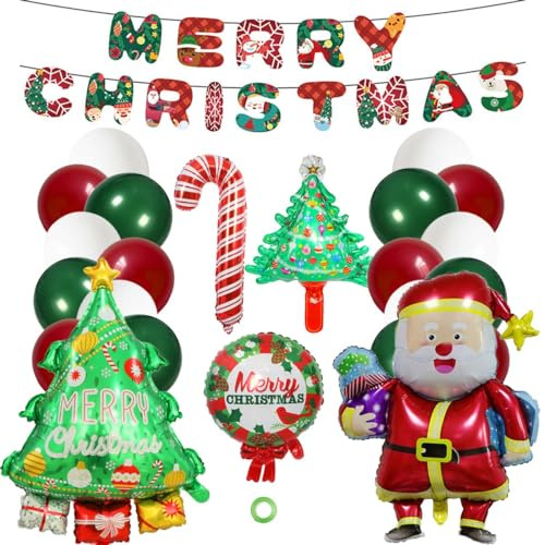 Jxuzh Weihnachten Luftballons Merry Christmas Banner Folienballon Weihnachtsmann Weihnachtsbaum Rot Grün Weiß Weihnachts Ballon Weihnachten Deko Weihnachtsparty Deko Merry Christmas Weihnachtsfeier