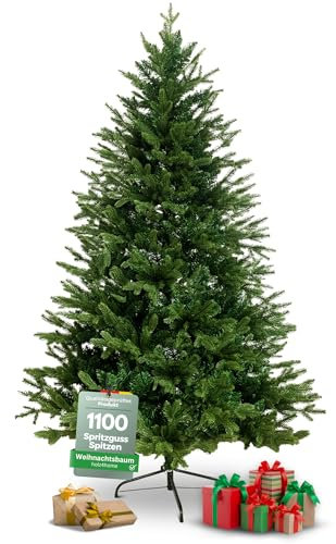 holz4home® Künstlicher Weihnachtsbaum 220 cm I Tannenbaum mit Spritzguss Spitzen I 1100 Spitzen I Premium Naturgetreue Weihnachtsdeko Christbaum Kunstbaum