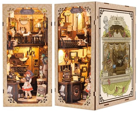 Cutefun DIY Book Nook Kit Maison de Poupées Miniatures Nook Nook Puzzle 3D Livre Bois Serre-Livres d'art avec Lumière LED et Feuille de poussière enfichable, Grandfather's Antiques Store(DC01B)