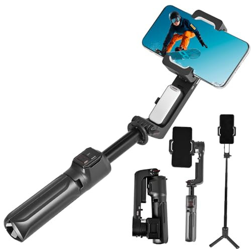STRBDYI Stabilizzatore Smartphone,Gimbal Stabilizzatore Telefono Cellulare, Selfie Stabilizzatore con Telecomando Bluetooth per Vlogging, YouTube, Compatibile con iPhone/Android (Grigio Pistola)
