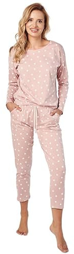 Mademoiselle Sommeil Damen Schlafanzug | 2-Teiliges Pyjama Set mit Langarm Oberteil & Capri Hose in Altrosa mit Allover-Druck | 100% Baumwolle