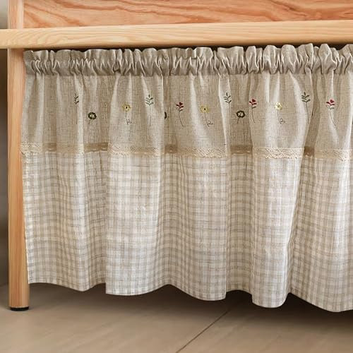 Visillo De Lino Corta Pequeña Lino De Algodón Cenefa De Cortina Semi-sombreado Para Cocina Comedor, Salón, Baño, Ventanas Para Varilla Panel Cenefa Rustica Bistro ( Color : Flat w*h , Size : 150*80cm