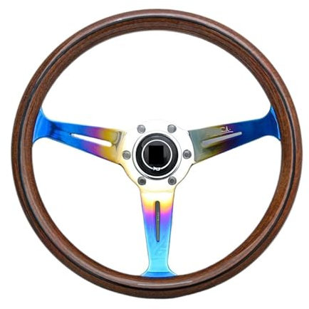 JDM Racing Sportlenkrad aus Holz, Vintage-Stil, 35,6 cm, Volante Deportivo mit gebrannter blauer Speiche