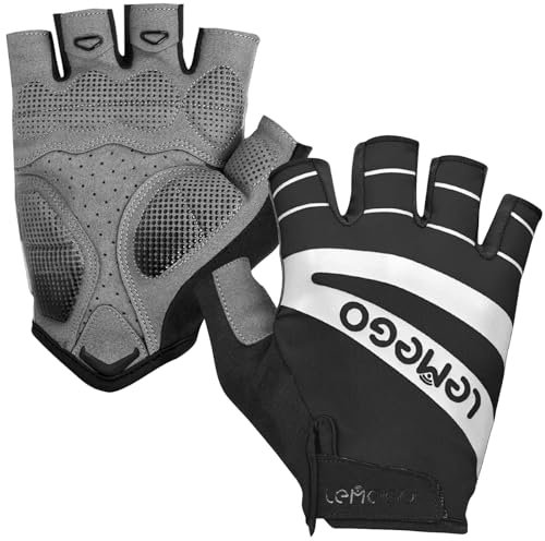 LEMEGO Fahrradhandschuhe Radhandschuhe Herren Damen Halbfinger Atmungsaktiv Handschuhe Fahrrad Sommer Gel Stoßdämpfende rutschfeste MTB Mountainbike Sporthandschuhe Schwarz (L)