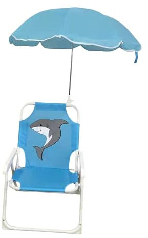 Folpus Silla de Camping para niños, Silla Plegable con sombrilla, Silla de Playa portátil Ligera para Parque, mochilero, Viaje, Picnic, Patio, tiburón