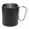 Preiswert&Gut Edelstahl-Thermobecher für Kaffee to go – Doppelwandiger Trinkbecher in Schwarz/Silber für Camping, Büro und unterwegs – 300 ml Füllmenge mit Karabinerhaken ausgestattet (Schwarz)