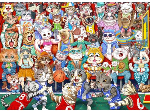 Jigsaw Puzzles Age 14+ for Adults 1000, Puzzles for Adults, Challenging Puzzles, Puzzle Game for The Whole for Women, Gifts for Men, Theme:Cat Basketball Game