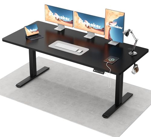 Flamaker Höhenverstellbarer Schreibtisch Ganze Tischplatte 160 x 60 cm Elektrischer Schreibtisch Höhenverstellbar für Steh-Sitz, Computertisch mit Memory-Funktion,Standing Desk,Schwarz