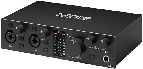 Topping Professional E2x2, USB-Audio-Interface und ultralineares Mikrofonvorverstärkermodul (schwarz)