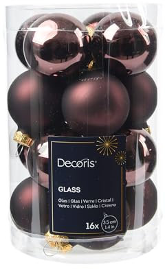 Weihnachtskugeln Glas 3,5cm 16 Stück - matt & glänzend - Kleine Christbaumkugeln Weihnachtsbaumkugeln für Weihnachten - Christbaumschmuck & Weihnachtsbaumschmuck - Schwarze Trüffel