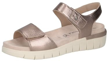 CAPRICE Comfort Damen Sandalen flach aus Leder mit Klettverschluss, Beige (Taupe Metallic), 41 EU