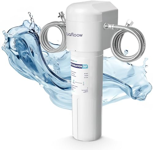 Aquafloow sistema de filtrado de agua debajo del fregadero, filtro de agua reductor de cloro, carbón activado, conexión directa al grifo de la cocina, alta eficiencia de 30.000 litros o 6-12 meses