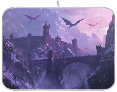 Geschirrmatten mit antiken Stadtwänden und fliegenden Drachen, 45,7 x 61 cm, Matte für Abtropfgestell