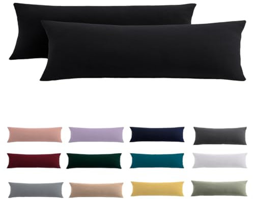 Beqnat Seitenschläferkissen Bezug 40x145 2er Set - Schwarze Kissenbezug 145x40 mit Reißverschluss 100% Mikrofaser Resistent und Hypoallergen Kopfkissenbezug für Seitenschläferkissen