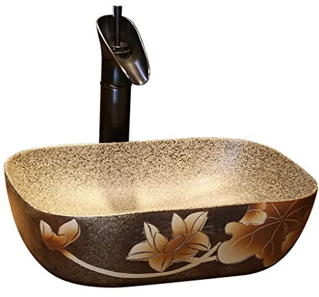 CAFIEDR Lavabo sous Plan Lavabo de Salle de Bain Lavabo de comptoir d'art Vintage Lavabo en céramique de Style Chinois Lavabo de Salle de Bain