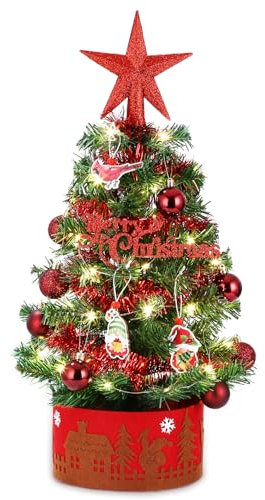 LEAZZLE Arbol de Navidad Pequeño 60cm,Arboles Navidad Modernos para Decoraciones Navideñas,Luces Incorporadas LED,para Decoración del Hogar de Fiesta de Navidad,Mini Nevado Christmas Tree Decoración