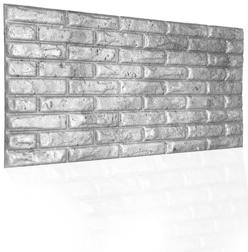 3D Paneele Ziegeloptik aus Polystyrol Styropor XPS, Deckenpaneele Steinoptik Backstein Wandpaneele, Dekoren Ziegel Imitat, 3mm stärke 100x50cm 3m² - 6 Stück (Grau Betonlook)
