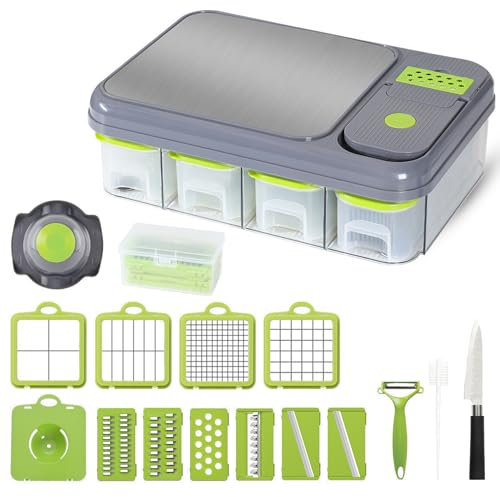 Annie's Cocina Vegetable Chopper, 12-in-1 Mandoline Vegetable Slicer With Cutter, Dicer, Grater & Peeler - Veg Chopper with Built-in Cutting Board & Storage Compartments - Veggie Chopper for Food Prep