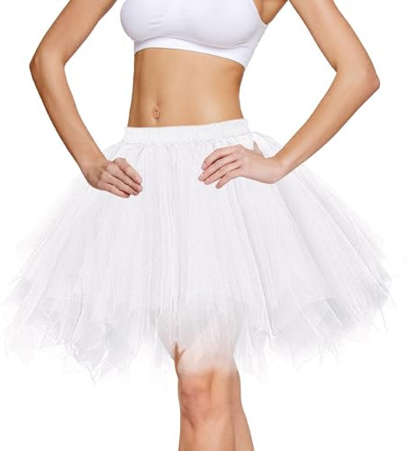 Tüllrock Damen Tütü Weißer Rock,Damen Tüllrock 50er Rockabilly Retro Ballet Unterrock,Tanzrock Tütü Kurz Rock Ballett Cosplay Festliche Karneval Kostüm für Festlich Tanzkleid Ballkleid Abendkleid A