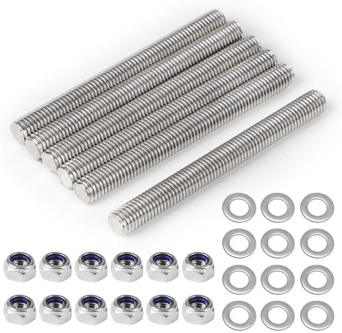 MIGUBIGU 6 Pezzi Asta Filettata M10 x 100 mm, Barra Filettata in Acciaio Inox con 12 Dadi e Rondelle, DIN 975, Completamente Filettate Per l'Assemblaggio di Mobili e Produzione Industriale