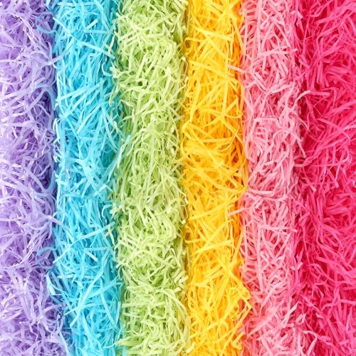 300g Füllmaterial Geschenk Bunt, 6 Farben Geschreddertes Papier, Weicher Füllmaterial Geschenkbox, Raffia Füllmaterial mit 1 Grußkarte für Geschenkboxen, Geschenkkörbe