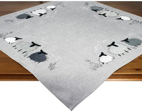 Tischdecke Schaf-Motiv grau, Moderne dekorative Mitteldecke für Küche und Wohnzimmer, 85x85 cm